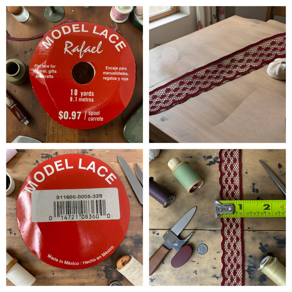 Vintage 1980's Model Lace Rafael Roll Trim Burgundy .75" 10 Yards Sewing Ruffle